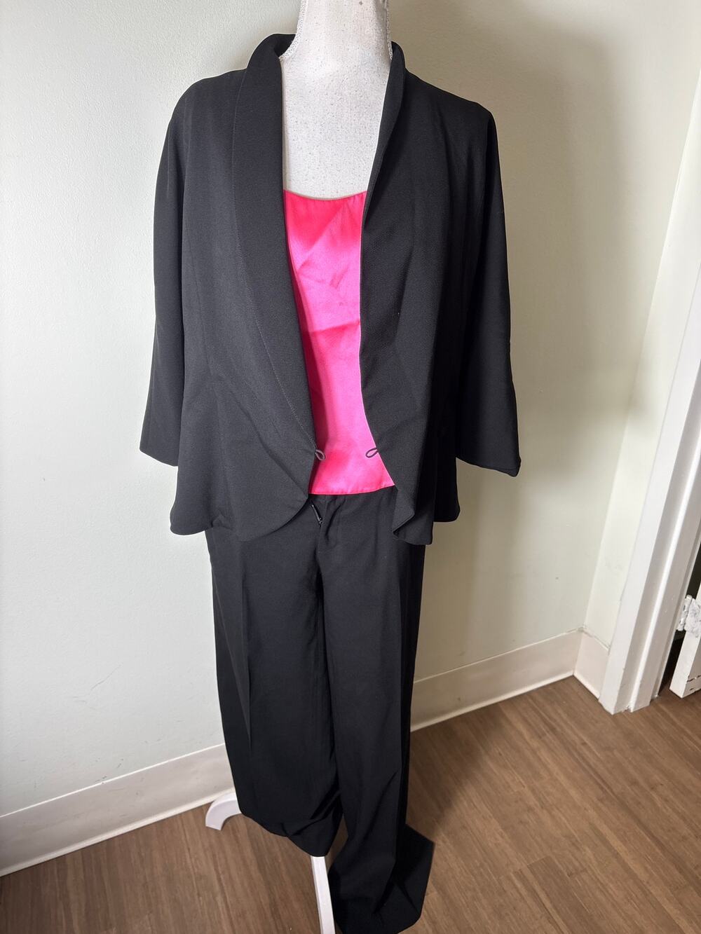 Sylvia Heisel Black and Hot Pink Pants Set with Silk Tank Top Sz 4